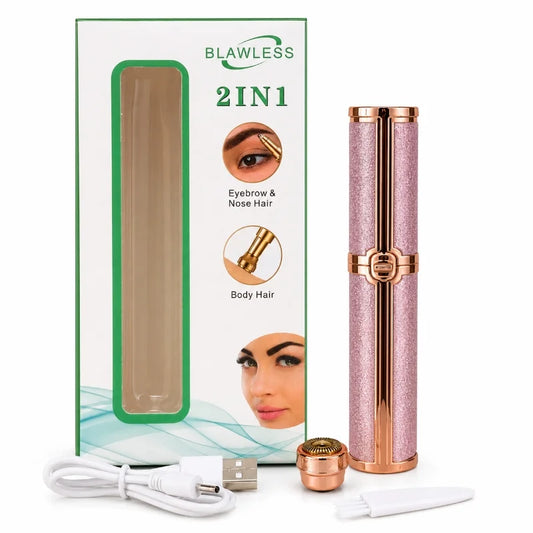 2-in-1 Flawless Facial Hair Remover & Eyebrow Trimmer | USB Rechargeable, Painless & Portable | Pink Color