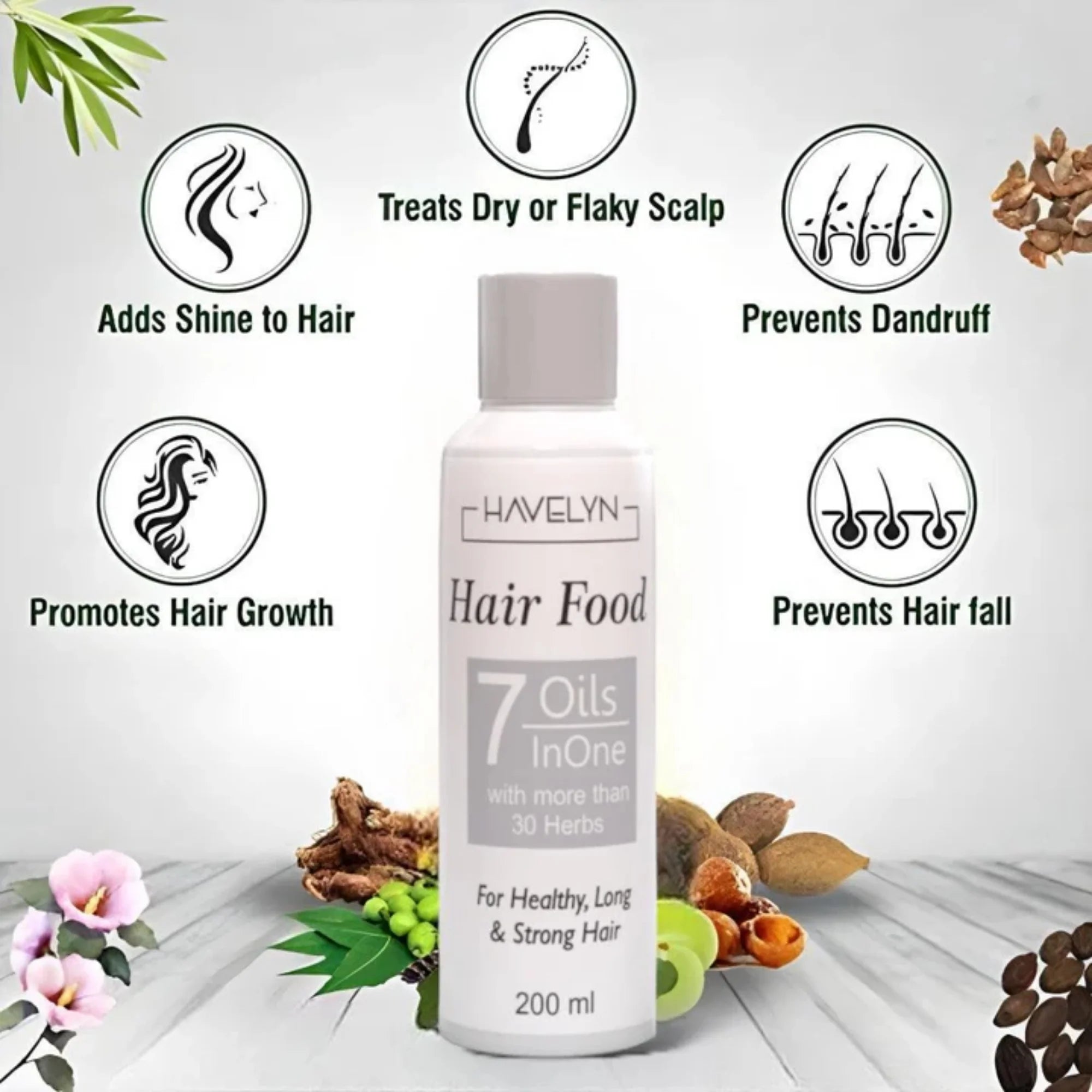 Havelyn Hair Food Oil 200ml | 7 Oils & 30+ Herbal Extracts for Strong & Healthy Hair