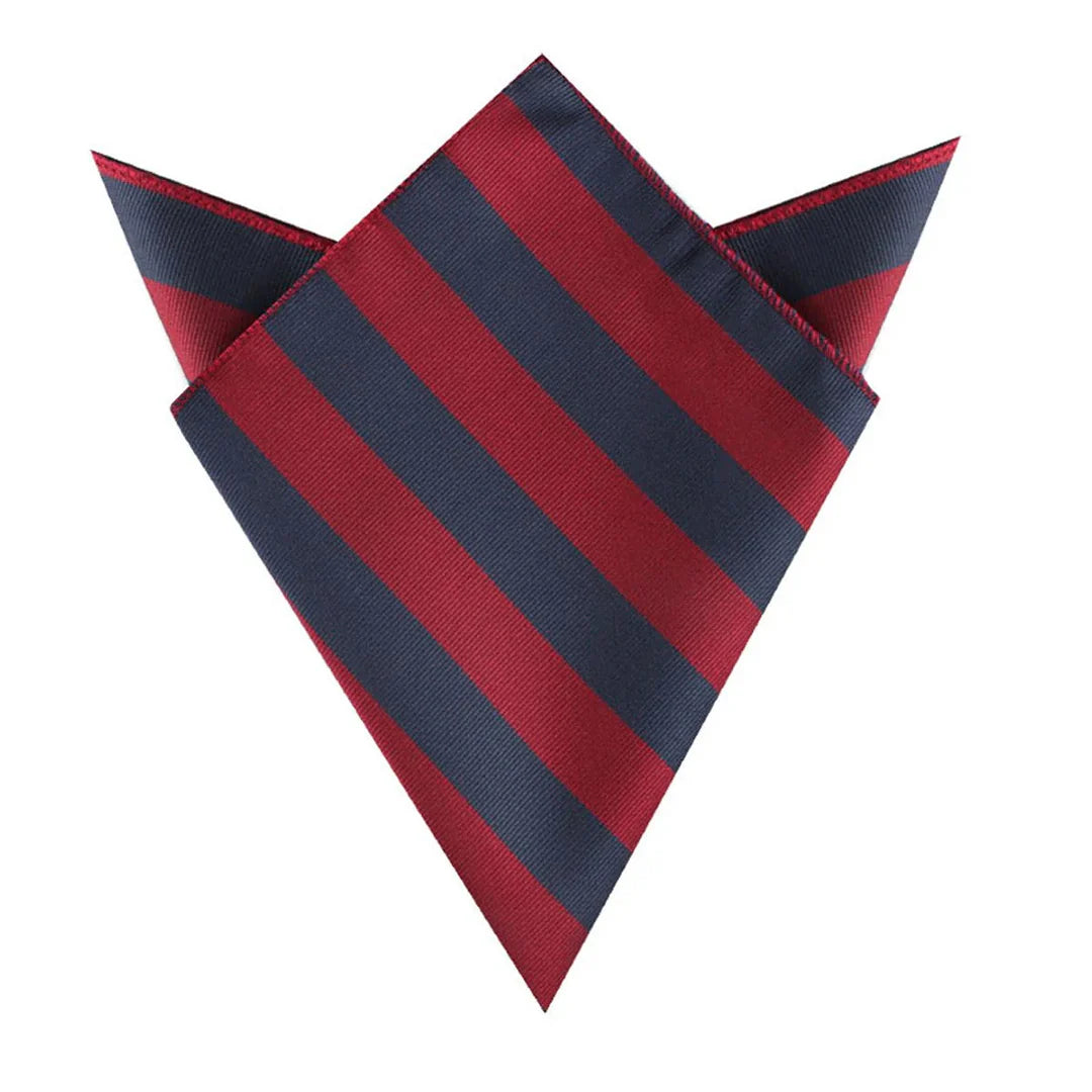Burgundy & Navy-Blue Stripes Woven Tie & Pocket Square Set | Premium Men’s Formal Striped Tie | Classic Woven Design