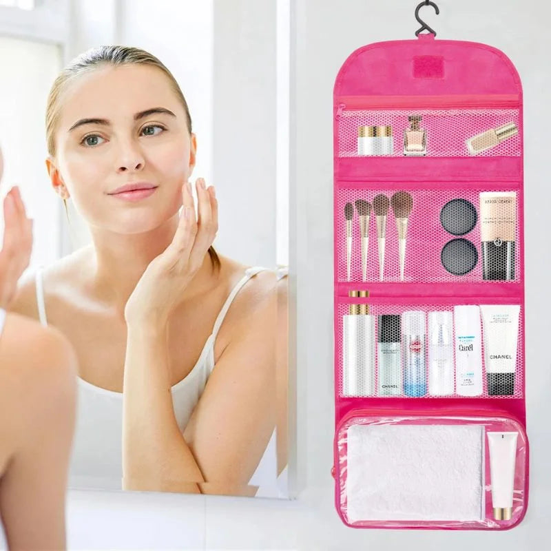 Travel Roll-Up Hanging Cosmetic & Toiletry Organizer Bag  | Multi-Compartment Storage | Hook for Hanging | Random Colors