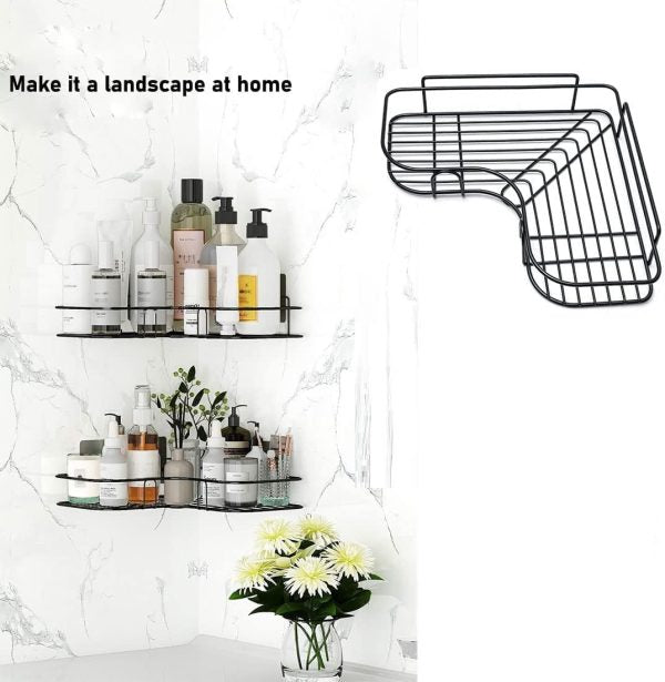 Wall Corner Rack | Without Adhesive Screws | Stainless Steel Multipurpose Bathroom & Kitchen Shelf
