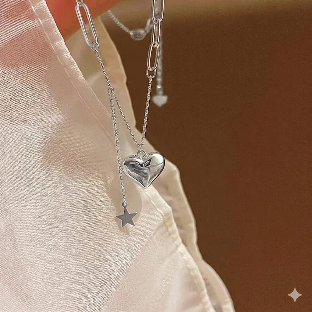 Stainless Steel Heart Chain Necklace – Elegant & Durable | Trendy Love Pendant