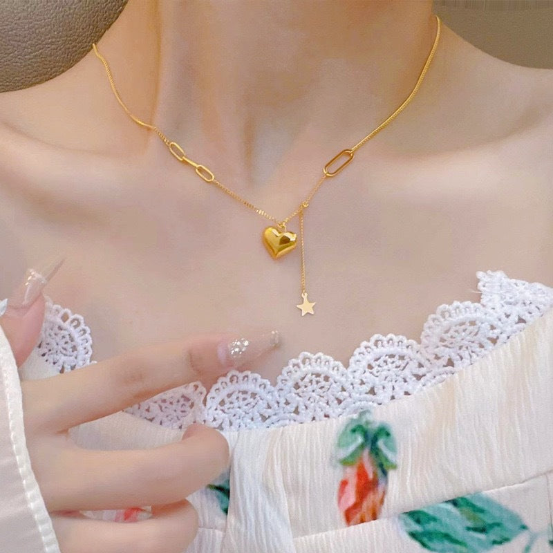 Stainless Steel Heart Chain Necklace – Elegant & Durable | Trendy Love Pendant