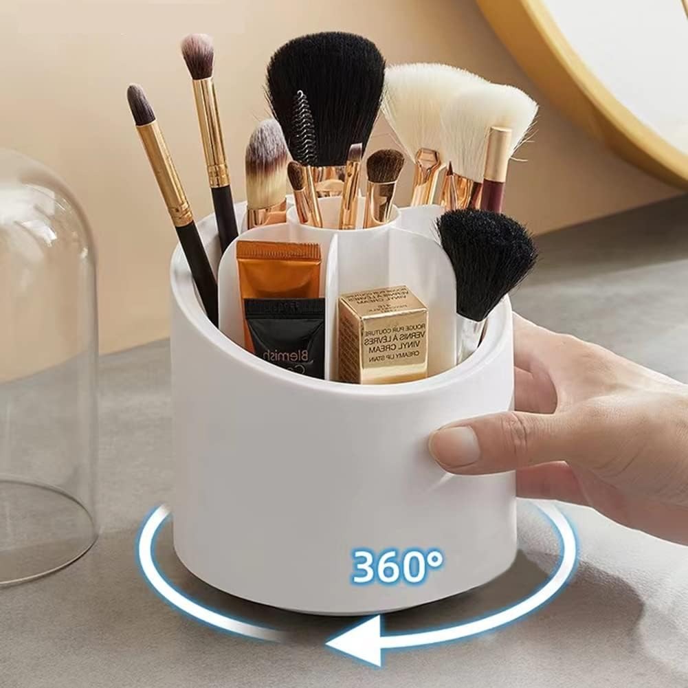 Makeup Brush Holder Organizer With Lid 360° Rotating Dustproof Printed Hard Box For Neat And Stylish Storage