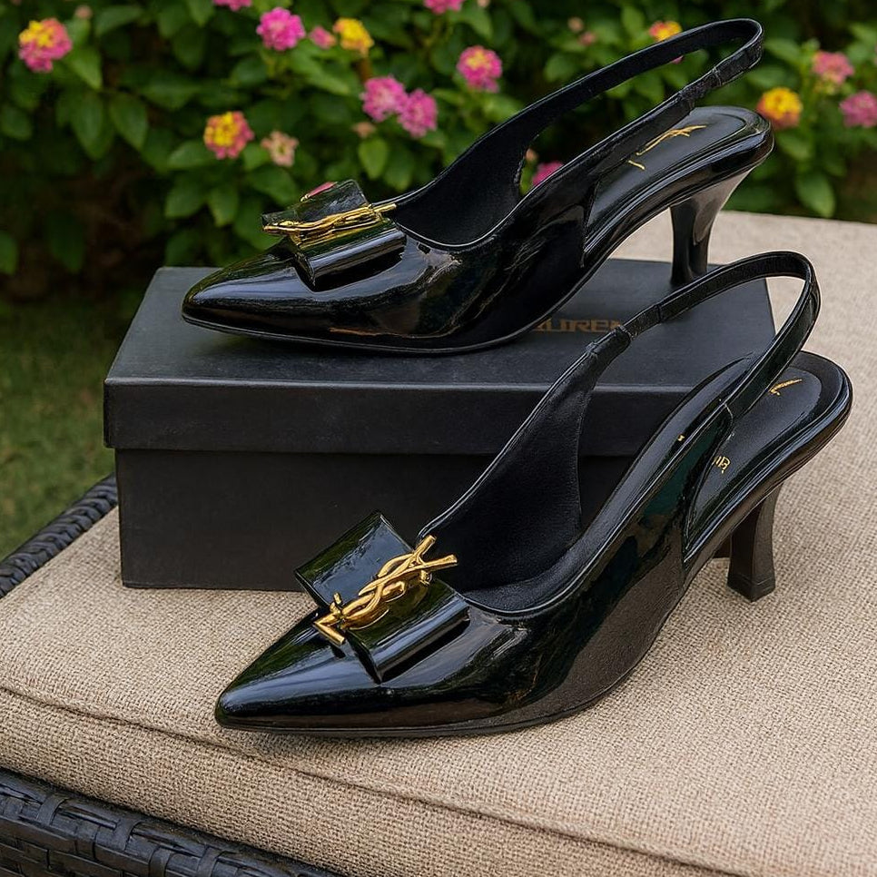 YSL Inspired Slingback Heels Providing Elegant Style With Sophisticated Look Durable Quality Comfortable Wear - 36/Black
