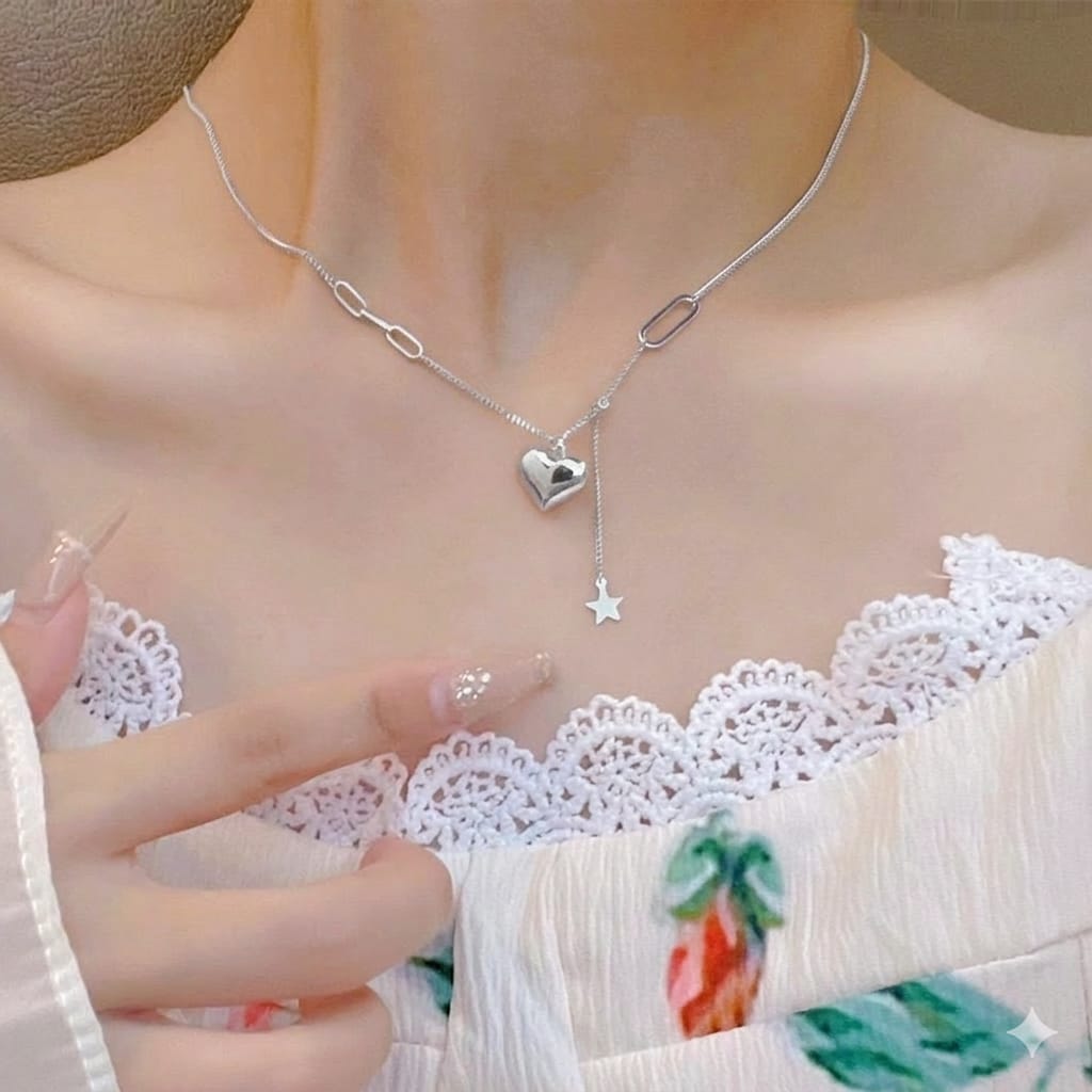 Stainless Steel Heart Chain Necklace – Elegant & Durable | Trendy Love Pendant