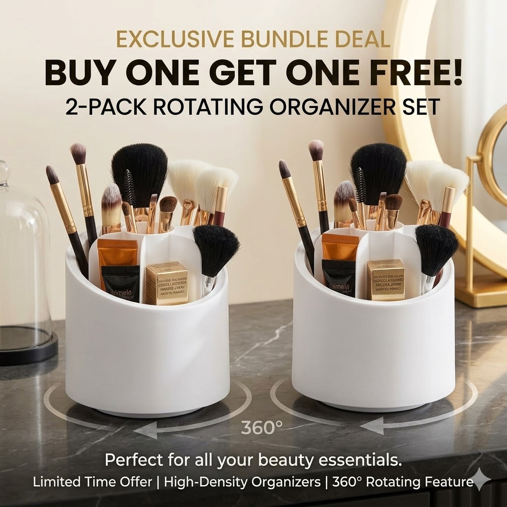 Makeup Brush Holder Organizer With Lid 360° Rotating Dustproof Printed Hard Box For Neat And Stylish Storage.  BUY ONE GET ONE FREE