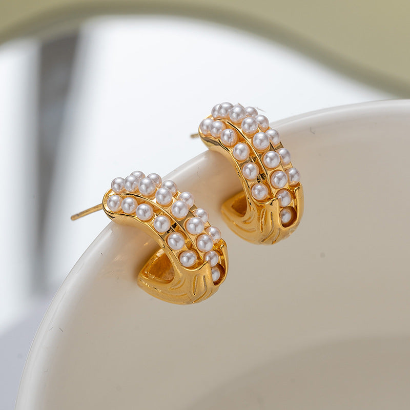 ZJX-169 Pearl Bali – Elegant Korean Style Earrings-Golden